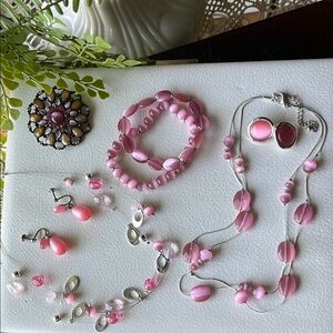 “Pretty in Pink” Jewelry Set- necklaces, earrings, bracelets, brooch